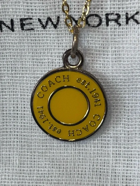 COACH Gold-Tone Necklace with Yellow Enamel Round Pendant & dust bag - Picture 4 of 4